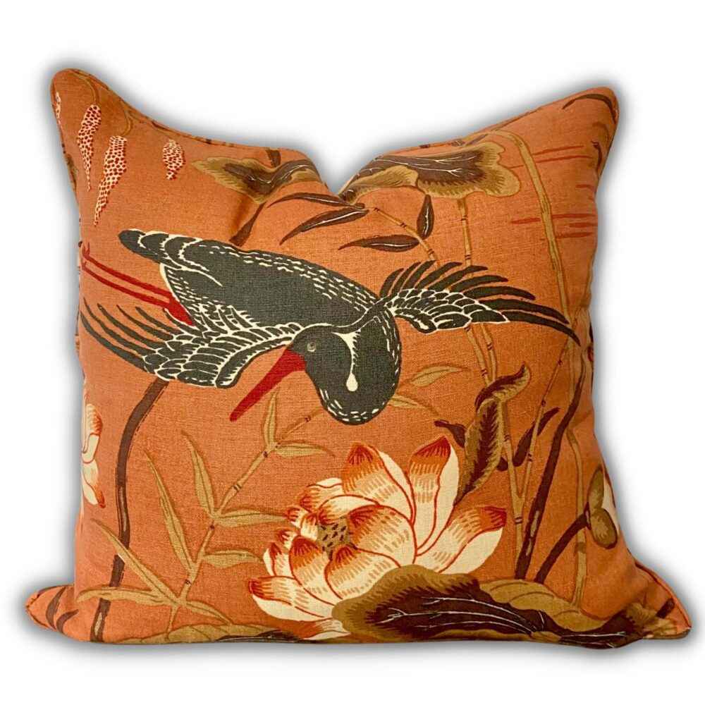 Schumacher Lotus Garden Cushion Lacquer
