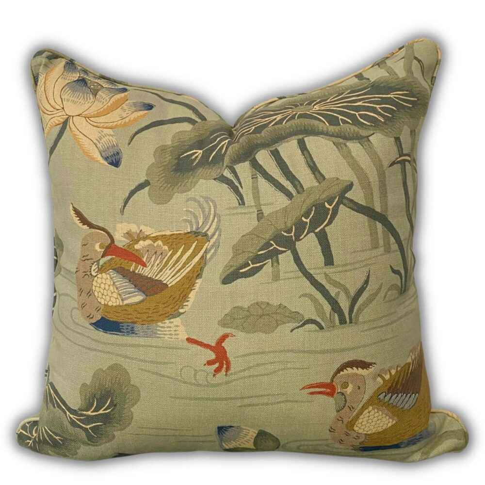 Schumacher Lotus Garden Cushion Aqua