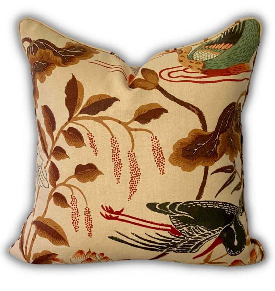 Schumacher Lotus Garden Cushion Parchment