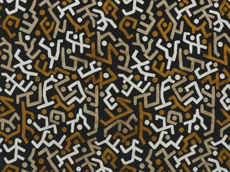 Velvet with a dynamically composed geometric pattern. Mixed technique for a cut and pinned velvet weave. An exceptionally dense weave completely covers the fabric backing, making this creation into a veritable tapestry.