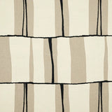 Woven chenille fabric with a geometric pattern of vertical stripes in beige, cream, and black.