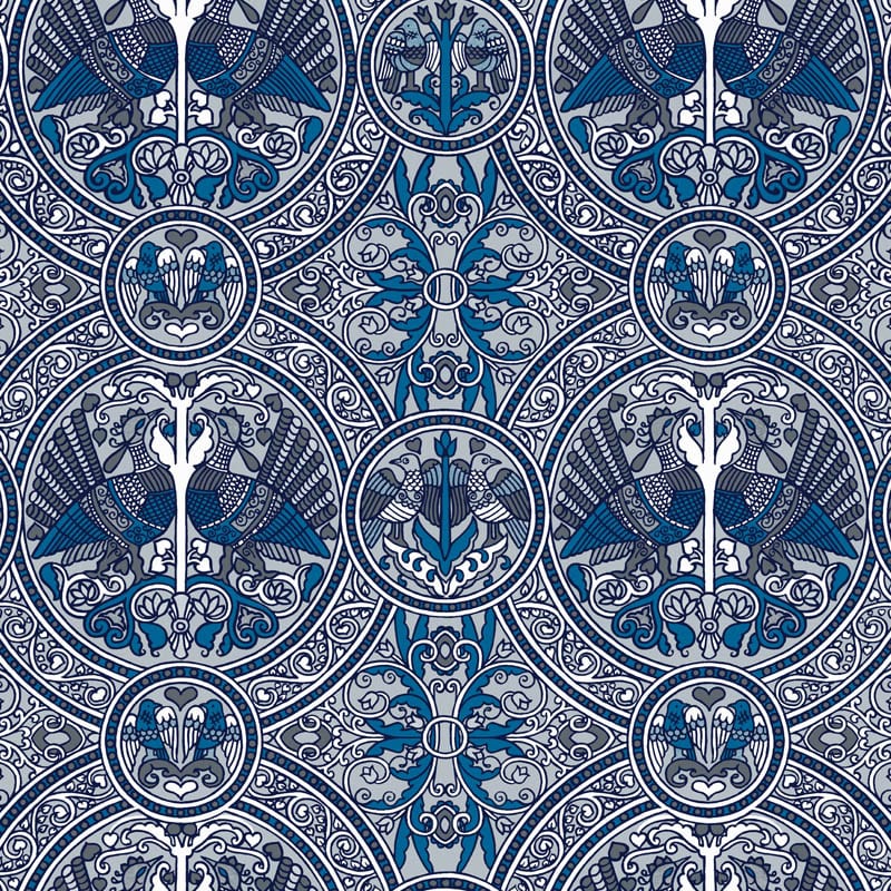 Florence Broadhurst Cushion In Arabian Birds Steel