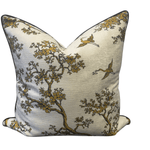 Florence Broadhurst Cranes Cushion with black velvet piping