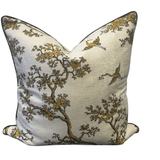 Florence Broadhurst Cranes Cushion with black velvet piping