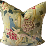 GP & J Baker Hydrangea Bird Aqua rose cushion