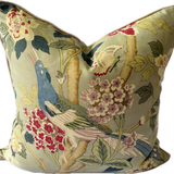 GP & J Baker Hydrangea Bird Aqua rose cushion