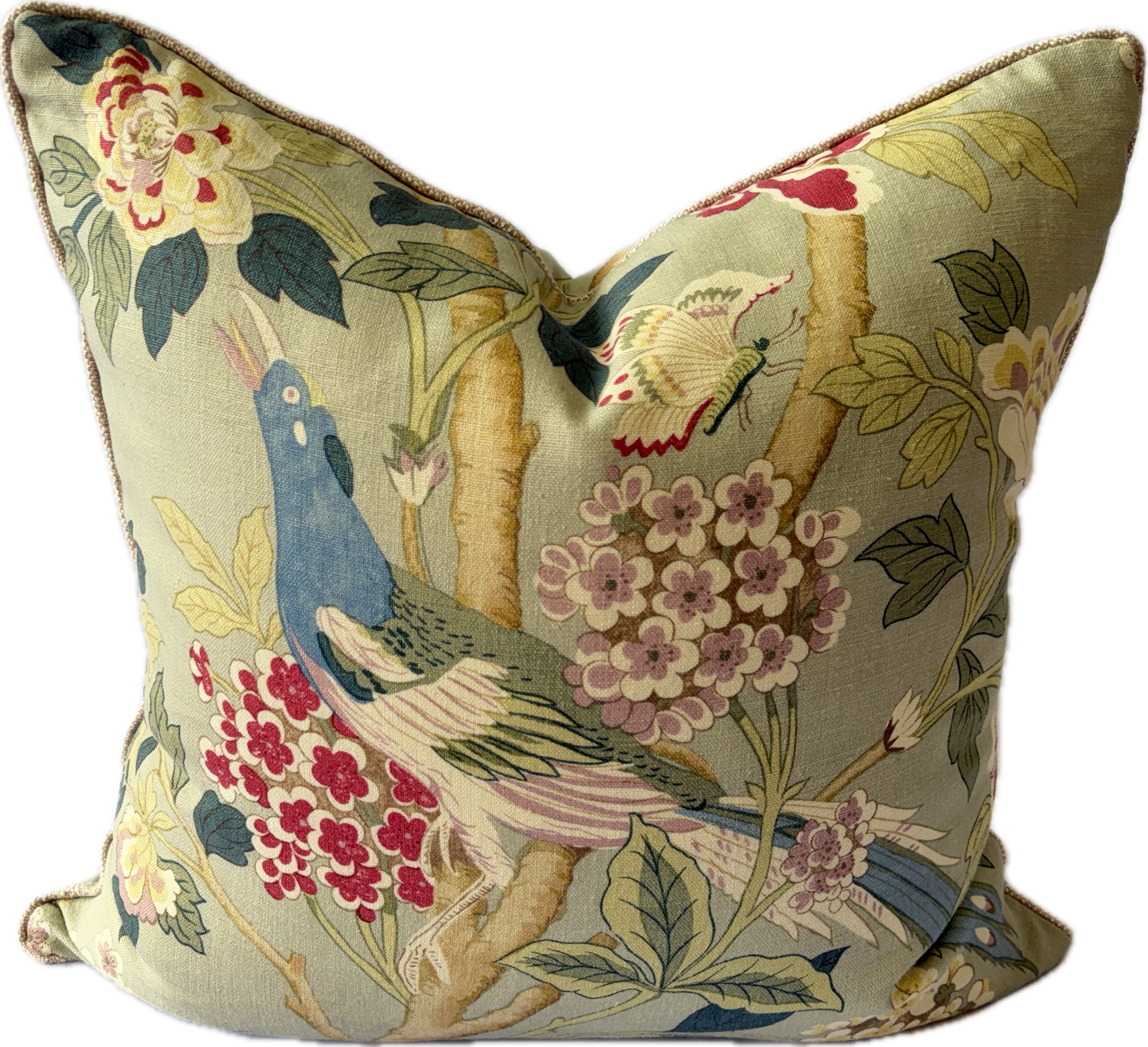 GP & J Baker Hydrangea Bird Aqua rose cushion