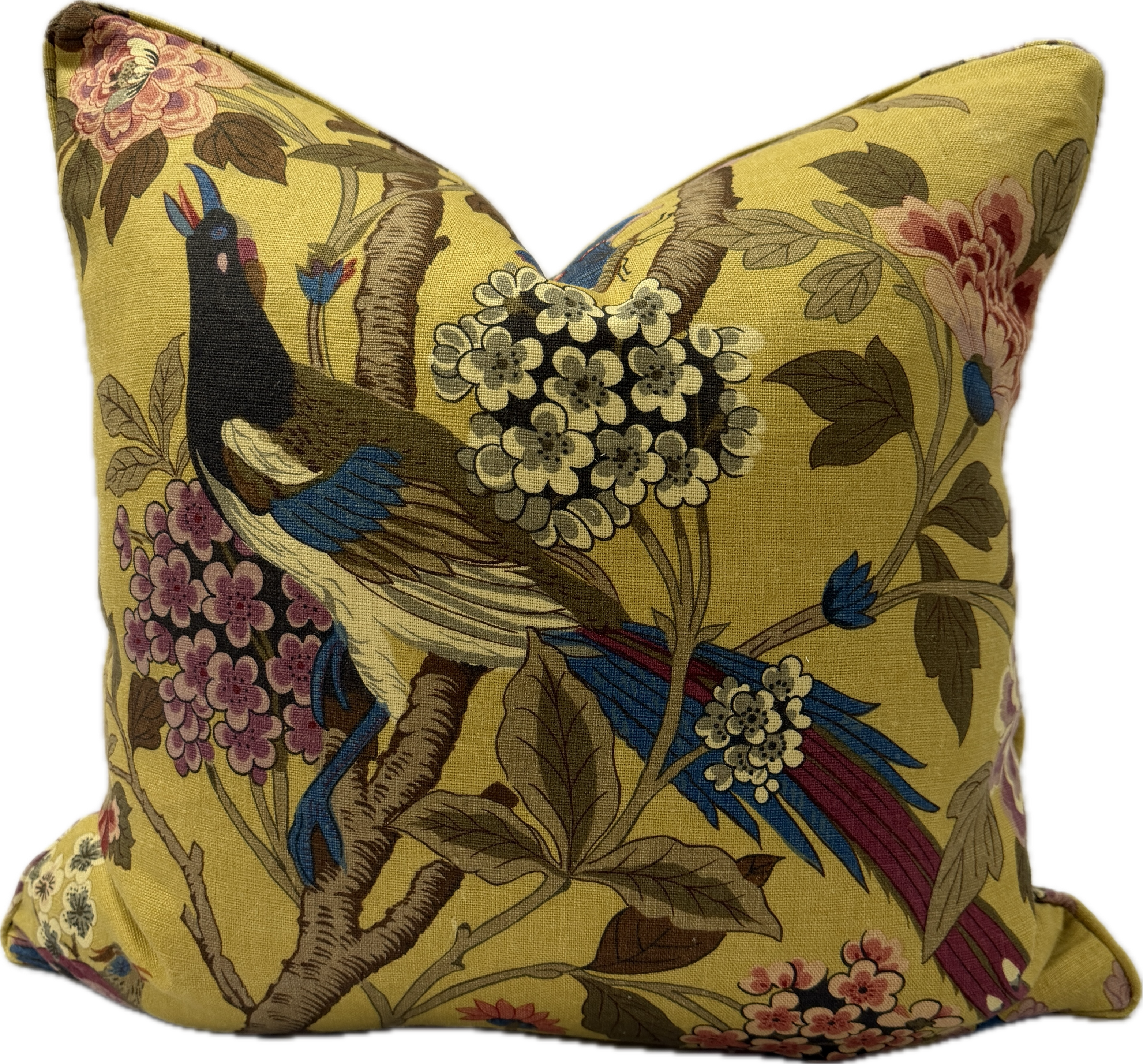 GP & J Baker Hydrangea Bird Ochre cushions