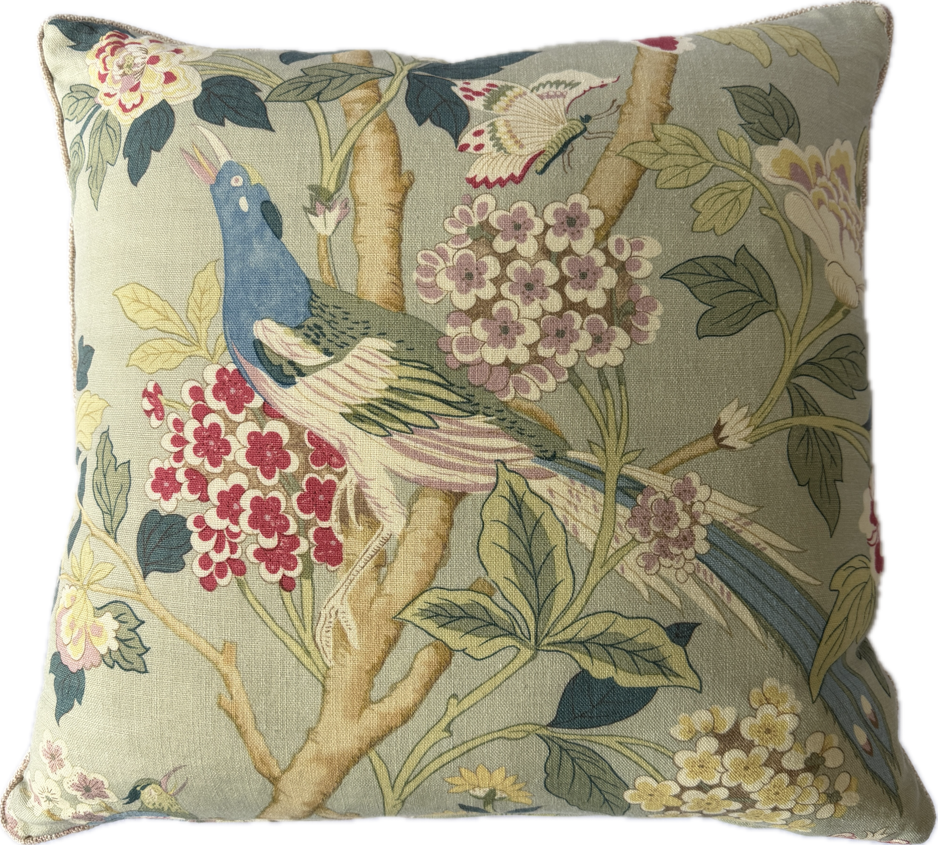 GP & J Baker Hydrangea Bird cushion aqua 60cm by 60cm.
