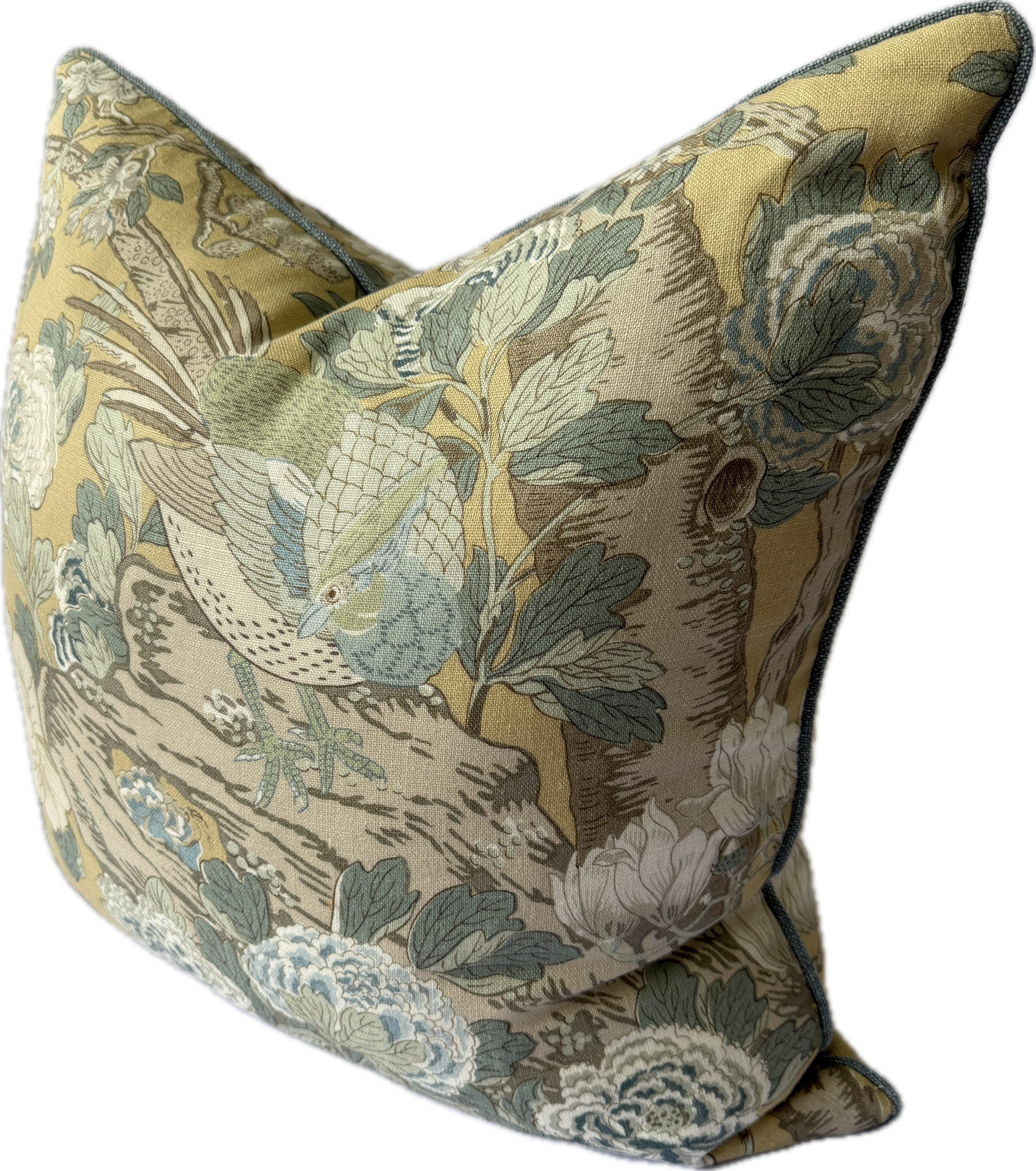 GP & J Baker Rockbird Cushion in Ochre Side