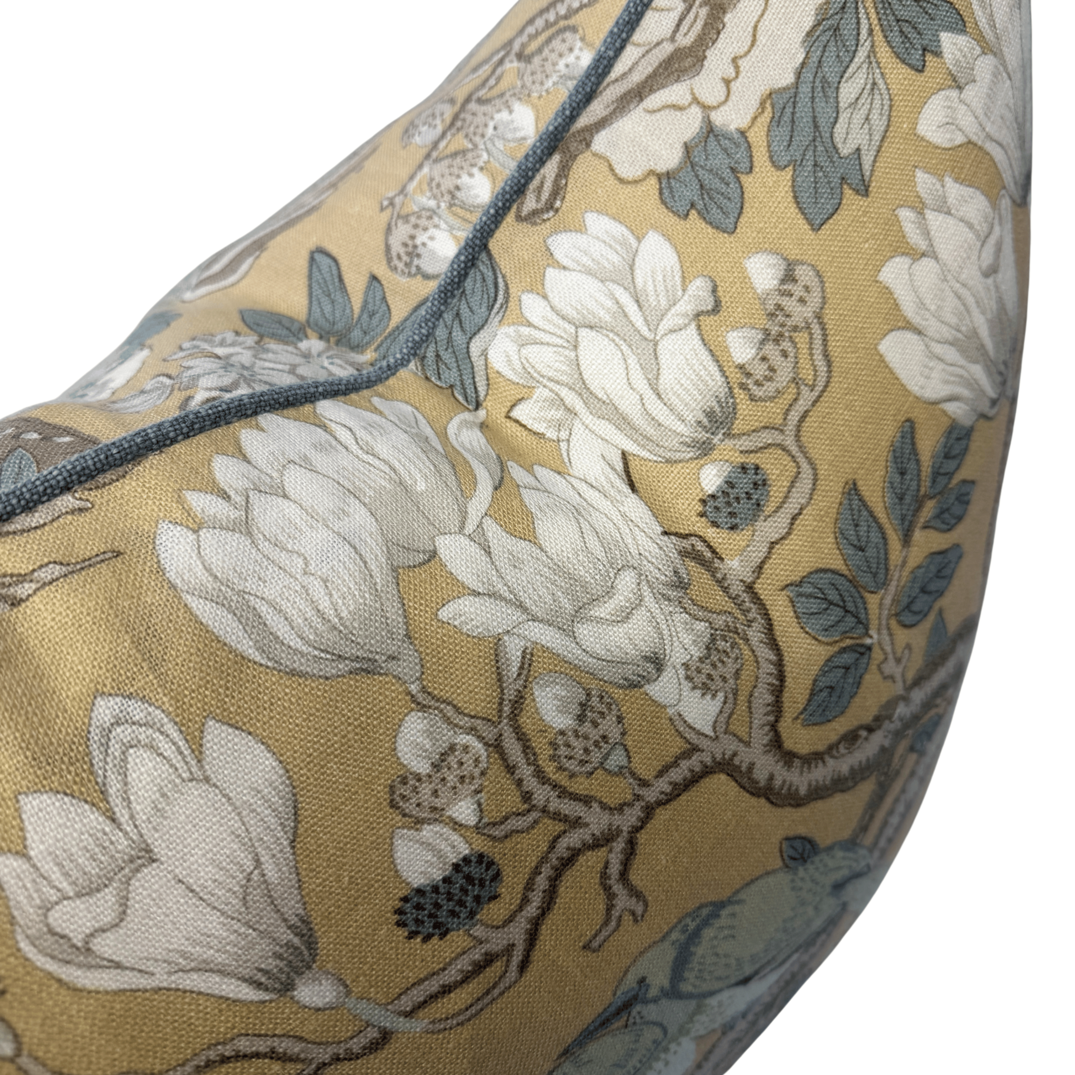 GP & J Baker Rockbird Ochre, blue & Green handprint close up