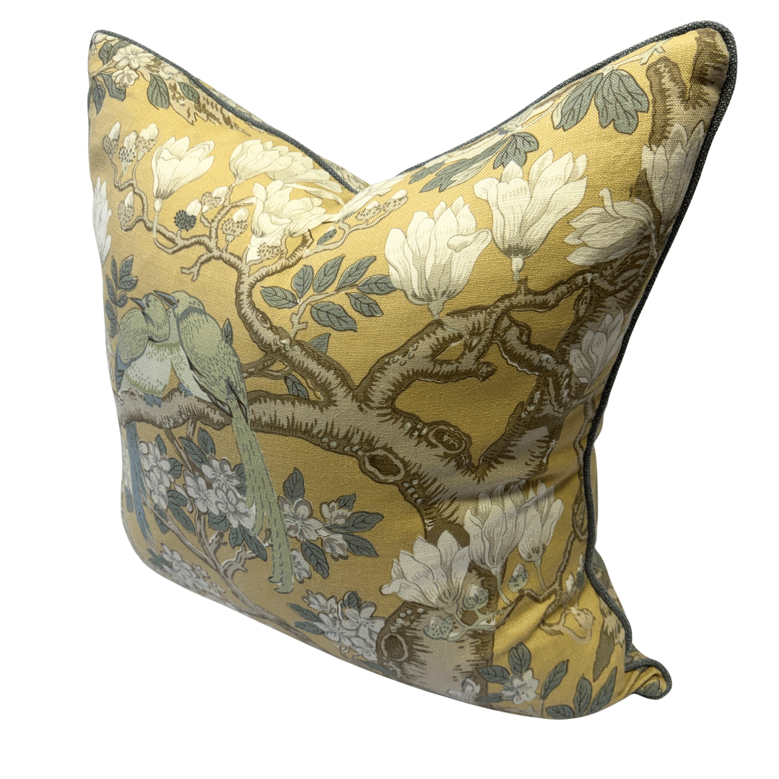 GP & J Baker Rockbird Ochre, blue & Green cushion