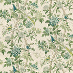 Hydrangea Bird Green On Linen Fabric By GP & J Baker