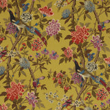 Hydrangea Birds Ochre On Linen Fabric By GP $ J Baker