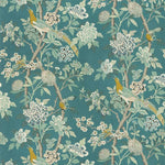 Hydrangea Bird Teal On Linen Fabric By GP & J Baker