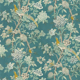 Hydrangea Bird Teal On Linen Fabric By GP & J Baker
