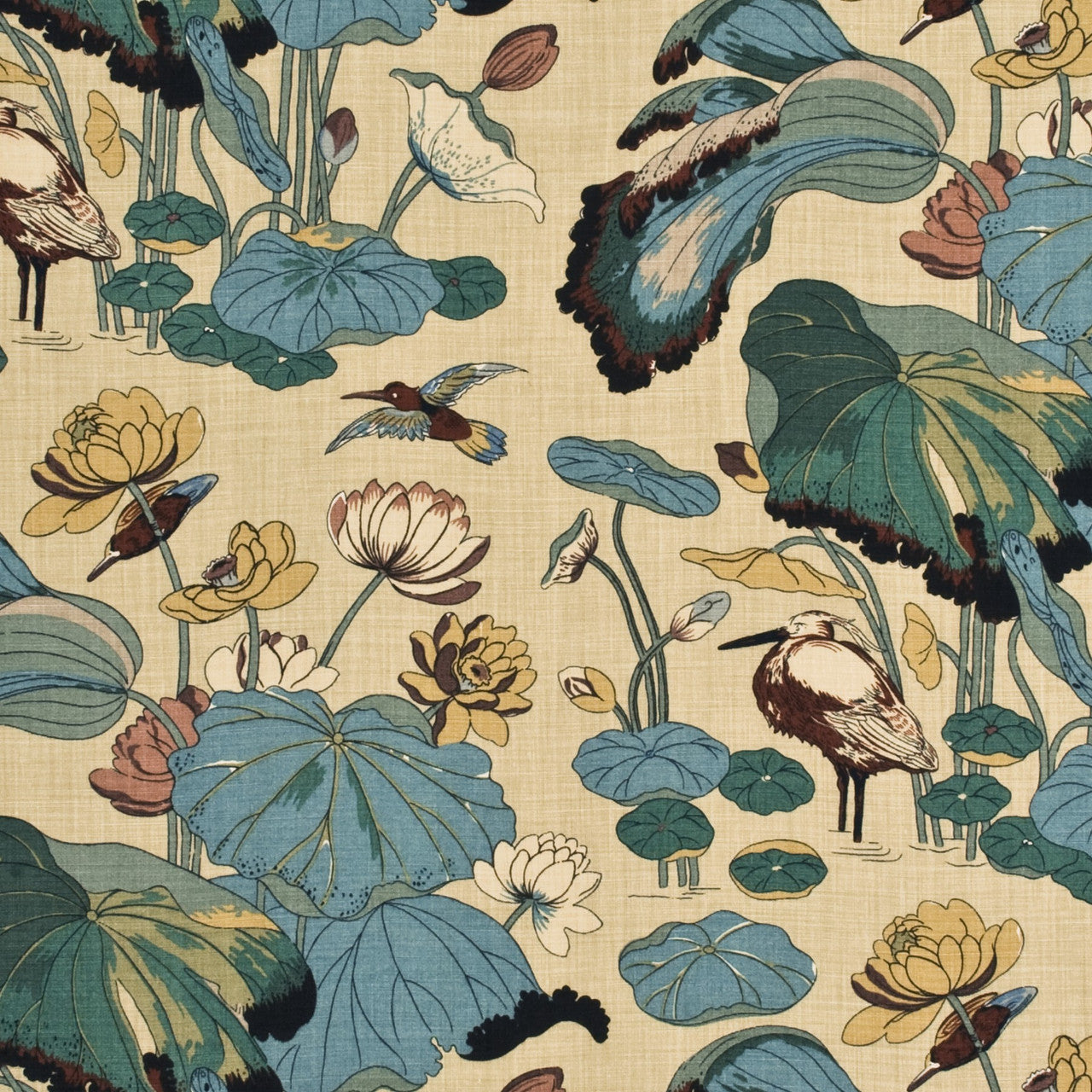 Nympheus Aqua Sand by GP J Baker On Linen Fabric