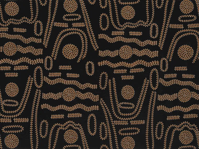 Tasmania fabric is an embroidery on linen made with dots and undulating lines that are motifs very present in Aboriginal Art.
