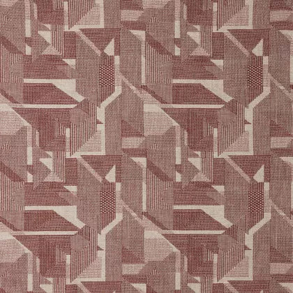Warwick Braxton Cherry Geometric patterned fabric with a red-brown color scheme
