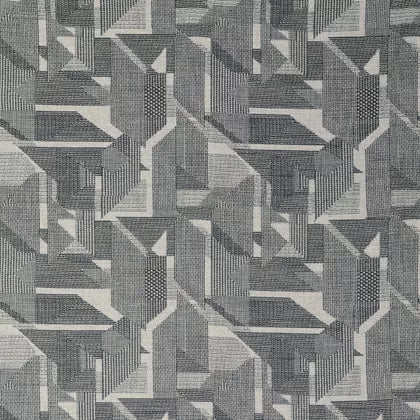 Warwick Braxton Navy Geometric patterned fabric with navy and gray design