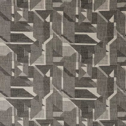 Warwick Braxton Onyx Geometric patterned fabric with a black and gray design.
