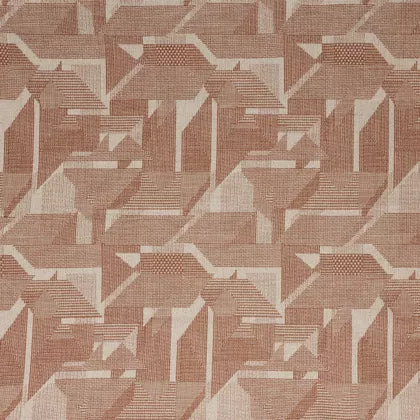 Warwick Braxton Peach Patterned fabric with geometric design in brown and beige tones