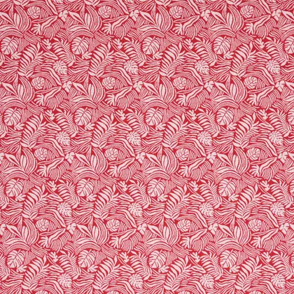 Warwick Mccrae Hibiscus Red fabric with white leaf pattern