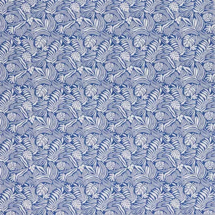 Warwick Mccrae Ocean Blue and white leaf pattern on a blue background