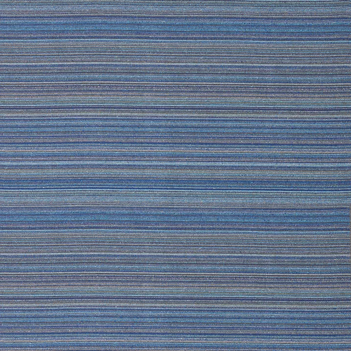 Warwick nimbin ocean textured fabric or featuring horizontal stripes in shades of blue, navy, and gray.
