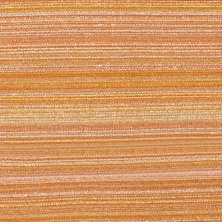 Warwick Nimbin Orange a textured fabric featuring horizontal stripes in warm shades of orange, peach, and gold with subtle glittery highlights.