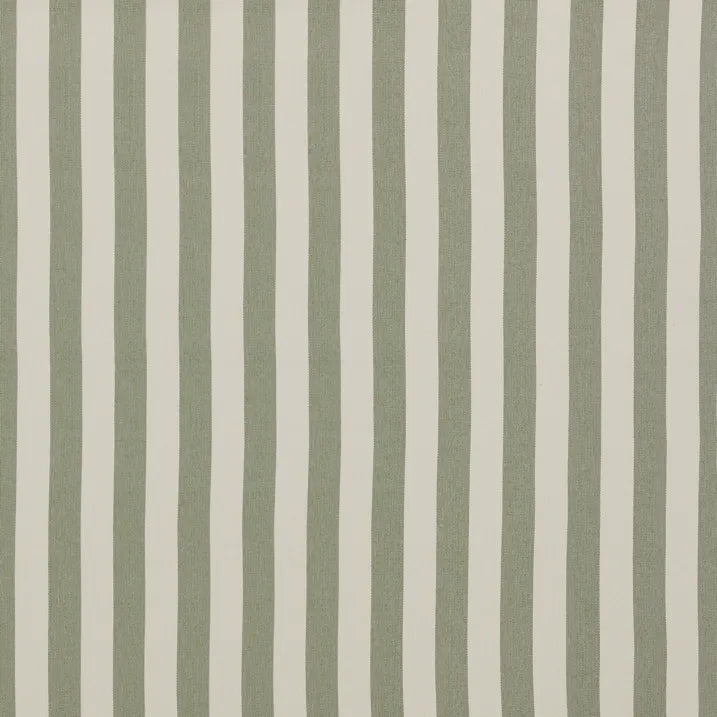 Vertical striped fabric pattern with alternating muted sage green and off-white stripes.