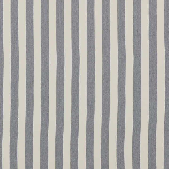 Vertical striped fabric pattern with alternating medium navy and off-white stripes.