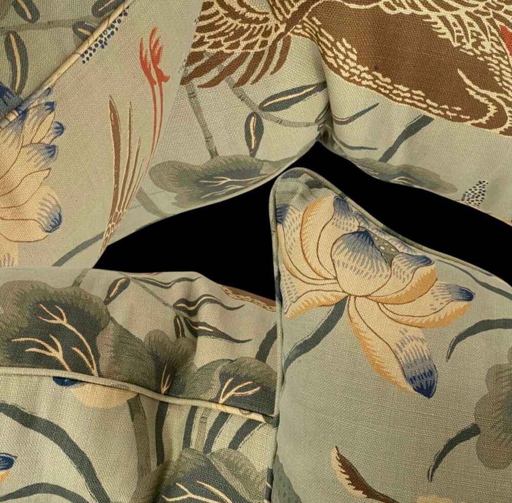 Schumacher Lotus Garden Cushion Aqua