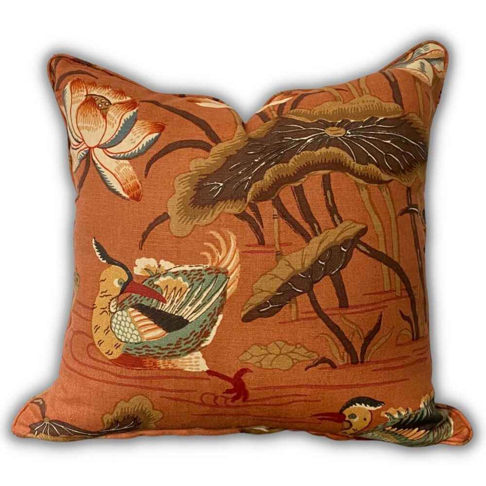 Schumacher Lotus Garden Cushion Lacquer