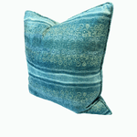 Jimmy pike hailstorm plants cushion side view 50cm by 50cm with feather inner and piping detail
