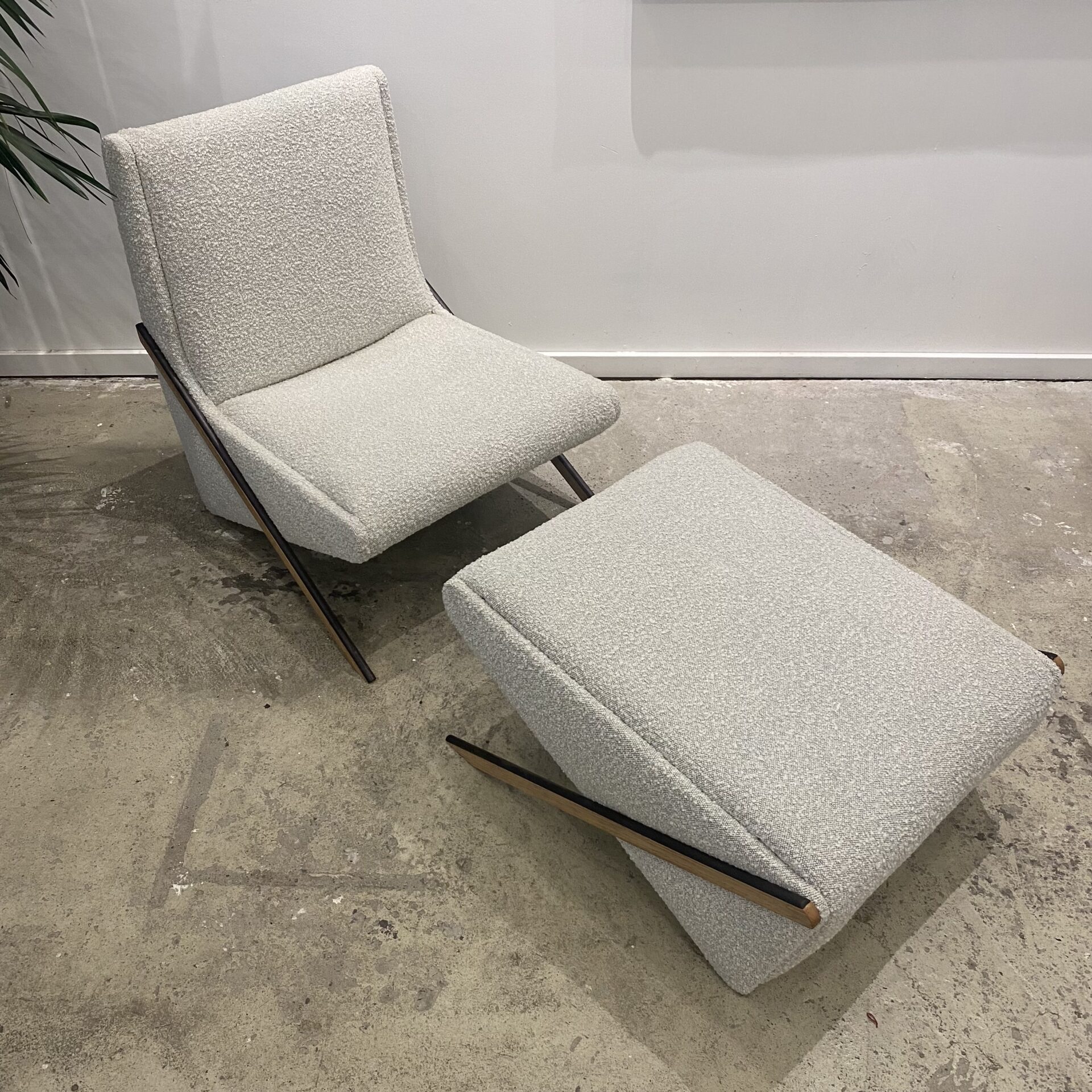 Australian Made Boomerang Chair with Matching Footstool.