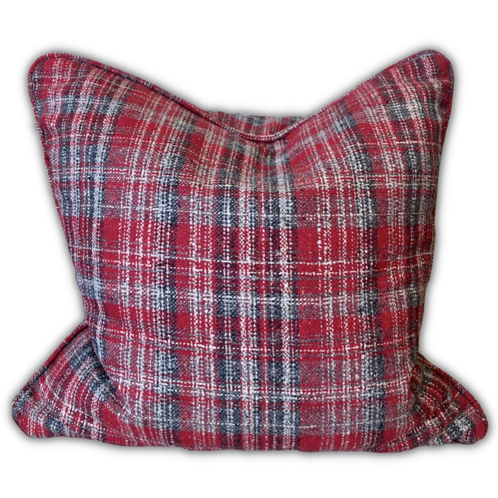 Casamance Alpaca Red Plaid Woollen Cushion.